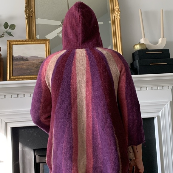 Free People Aztec Boho Fringe Open Wool Hooded Cardigan M festival cabin knit - Picture 8 of 12